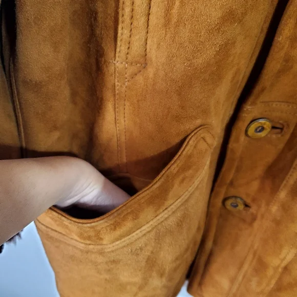 Vintage 70s Women's Tan Leather Shearling Coat - Picture 8 of 12